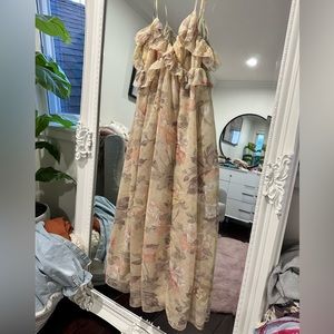 Long floral silky liner strap maxi dress